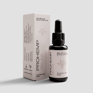ProHemp Relax 10% broad spectrum CBD oil 30ml dropper bottle and box, 3000mg CBD